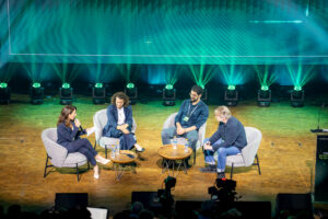 Prof. Karine Nahon, Doron Shikmoni, and Dr. Hassan Abbasi with moderator Hila Korach in panel discussion